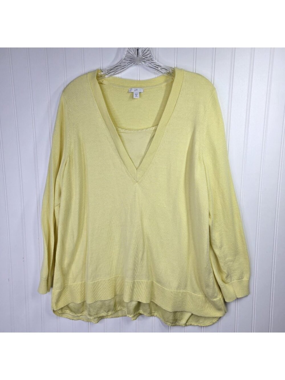J Jill Sweater Tunic Womens Petite XL Yellow Lightweight Preppy Academia Casual